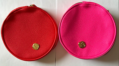#ad 2x SHISEIDO makeup pouches faux leather cosmetic round case bags 1 pink amp; 1 red