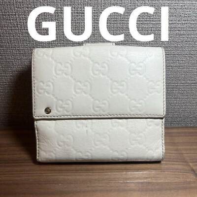 #ad GUCCI Vintage GG Leather Bi fold Compact Wallet White Auth 632