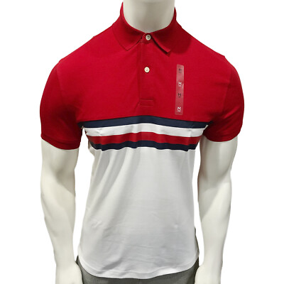 #ad NWT TOMMY HILFIGER MSRP $69.99 MENS RED WHITE SHORT SLEEVE POLO SHIRT SIZE S M L