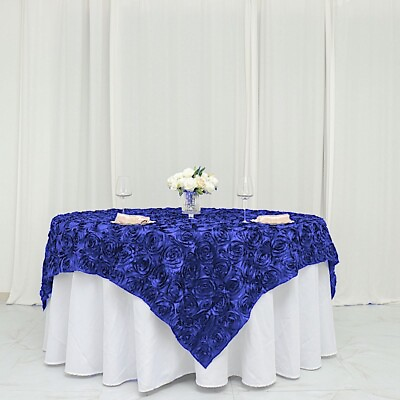 #ad 72x72quot; Royal Blue SATIN Raised Roses TABLE OVERLAYS Wedding Party Toppers Linens