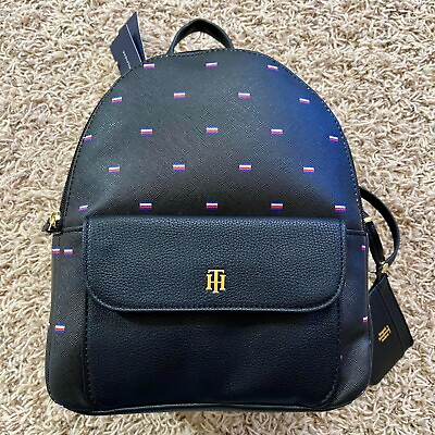 #ad NEW Tommy Hilfiger Logo Women’s Dome Backpack with Removable Card Pouch Black