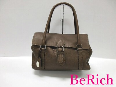 #ad Fendi Selleria Mini Linda 8Br547 Bronze Brown Tea Grain Leather Logo Handbag Sho