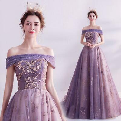 #ad Gorgeous Purple Off Shoulder Floral Princess Evening Dresses Party Prom Gown D99