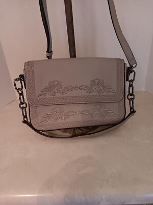 #ad NEW LODIS LEATHER GRAY EMBROIDERED PURSE FROM QVC