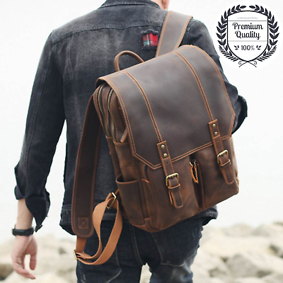 #ad GENUINE LEATHER Mens Designer Bag Travel Work Business Luxury Laptop Backpack