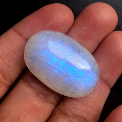 #ad Natural Blue Fire Moonstone Oval Cabochon 21x34mm Jewelry Making Loose Stone CC8