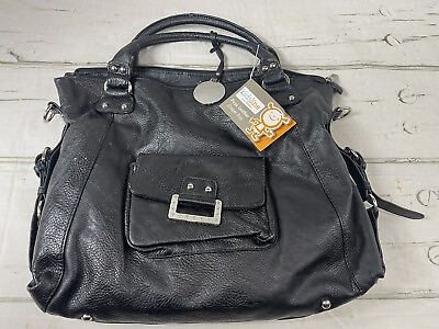 #ad KIDSLINE Large Black Faux Leather w Shoulder Strap Baby Bag Diaper Bag NWT