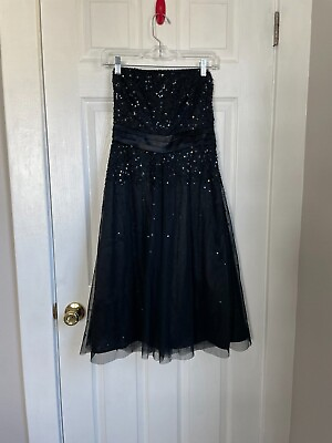 #ad Adrianna Papell Evening black sequin strapless mini cocktail dress size 6