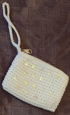 #ad White Mini Crochet Rayon Wallet With Zipper