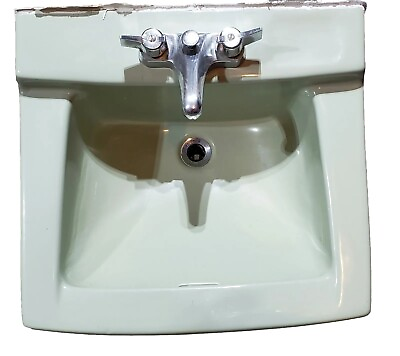 #ad Vintage American Standard #x27;Mint Green#x27; Bathroom Sink 1960s w faucet fixtures