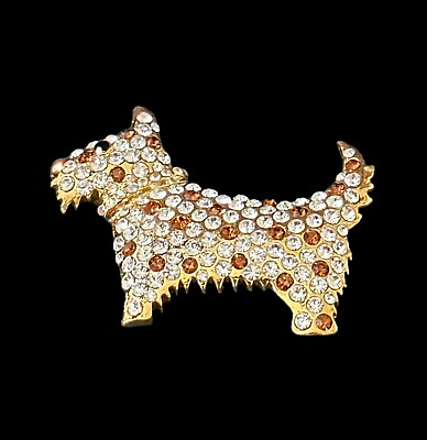 #ad Fashion Pin Brooch DOG gold color clear amp; brown rhinestones