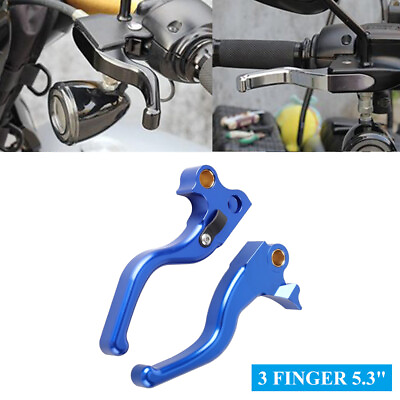 #ad 2X 3FINGER 5.3quot; Aluminum Blue Brake Clutch Lever Replacement For HARLEY Dyna FXR