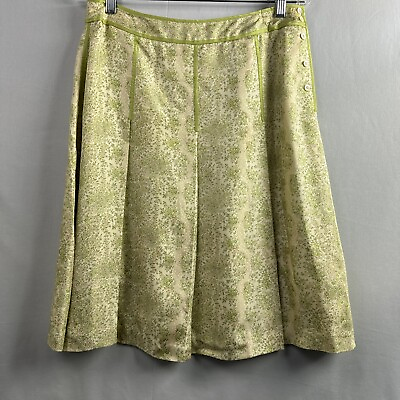 #ad Ann Taylor Skirt Womens 8 Silk Pleated Green Small Floral Print Swing A line