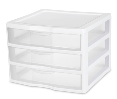 #ad Sterilite Wide 3 Drawer Unit Plastic Multi purpose Versatile Storage White