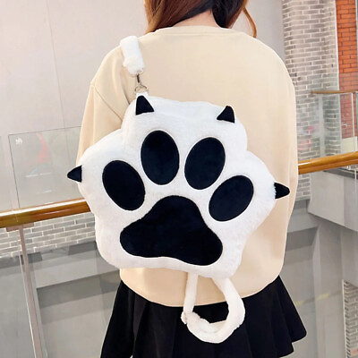 #ad Cute Cat Claw Bag Cartoon Plush Backpacks Large Capacity Women Kawaii Schoolbags