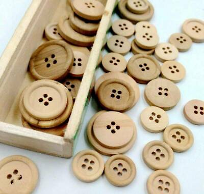 #ad 50* Set Mixed Wooden Buttons Natural Color Round 4 Holes Sewing Scrapbooking USA