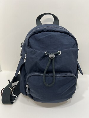 #ad Kipling 11quot; Backpack Navy Blue Nylon Bag Lightweight Lots of Pockets No Stains