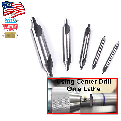 #ad US Center Drill Countersink Pilot Bit Lathe 5 Pc Set Drill Bit HSS Metal