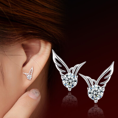 #ad Elegant Zircon Jewelry Earrings Crystal Angel Women Stud Triangle earrings Gift