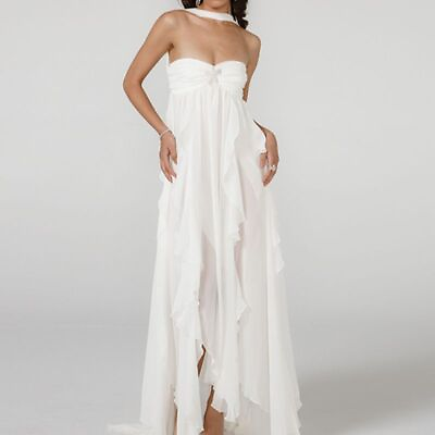 #ad Women Lightweight Long Dress Sleeveless Elegant Wedding Summer Beach Dress