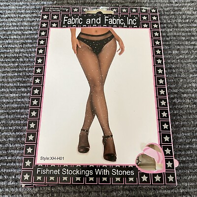 #ad Fabric And Fabric Fishnets Women’s OS Black Fishnet Stockings With Stones