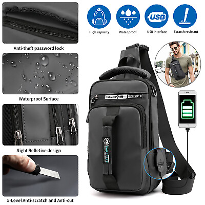 Men s Sling Crossbody Bag USB Port Chest Shoulder Messenger Backpack Fashion $15.49