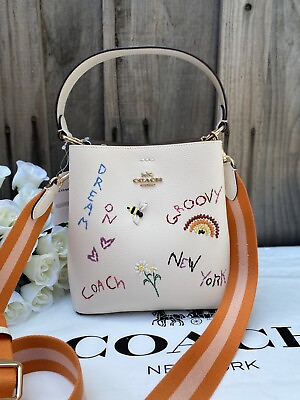 #ad #ad NWT Coach C8282 Small Town Bucket Bag w Diary Embroidery in Leather Chalk Multi