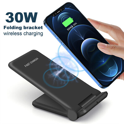 #ad 30W Wireless Charger Foldable Stand Dock For Apple iPhone Samsung Huawei Android