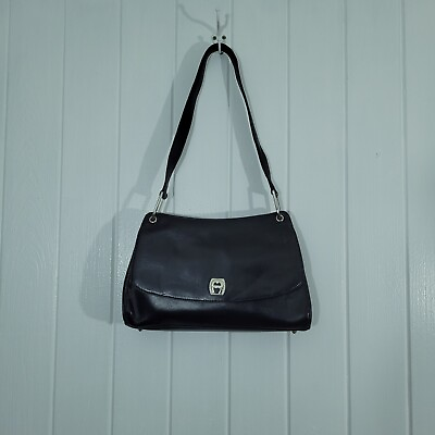 #ad Etienne Aigner Black Genuine Cowhide Leather Hangbag Purse Shoulder Bag Handbag