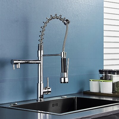 #ad Chrome Kitchen Sink Faucet Pull Down Sprayer Swivel Single Handle Mixer Tap