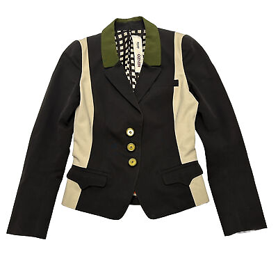 #ad Kenzo Defile Blazer Jacket Womens Size 4 EU 36 Brown and Beige Coloblock Twill