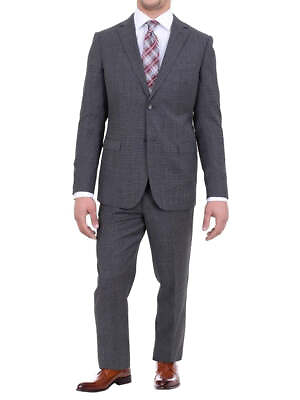 #ad Zanetti Classic Fit Gray Gray Hopsack Weave Check Two Button Wool Suit