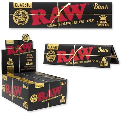 #ad BUY 2 PACKS of RAW BLACK CLASSIC KING SIZE quot;WIDEquot; Rolling Papers 33 leaves pack