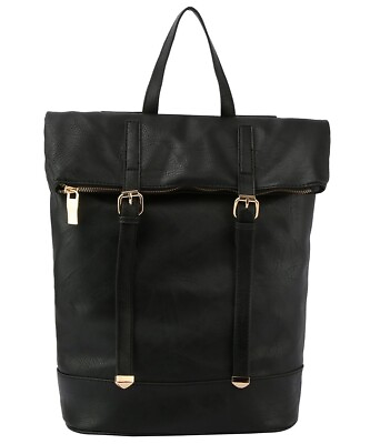 #ad Large Leather Backpack Black
