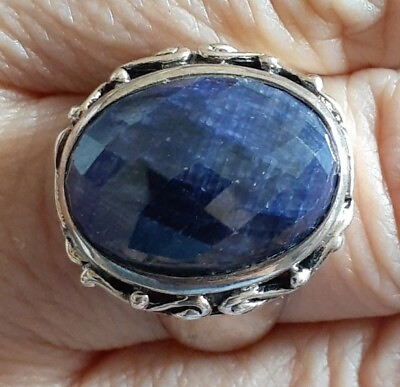 #ad Designer Fine Sterling Silver Faceted Sapphire Ring Size 7 Signed SX