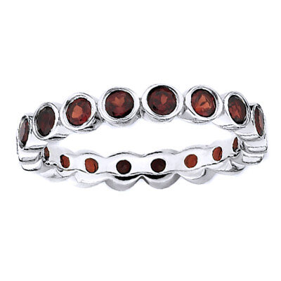 #ad Bezel Set Large Garnet Eternity Style Band Ring In Sterling Silver