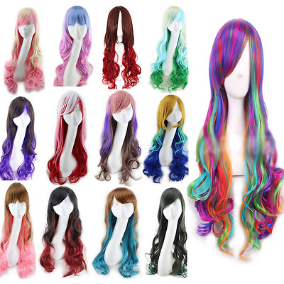 #ad Sexy Long Curly Wig Fashion Cosplay Costume Anime Hair Full Wavy Multi Color Wig