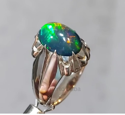 #ad Natural Black Opal Men#x27;s Ring 925 Solid Silver Designer Fine Opal Ring For him