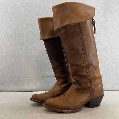#ad Lucchese Western Foldover Leather Tall Cowboy Boot Brown Women size 6.5