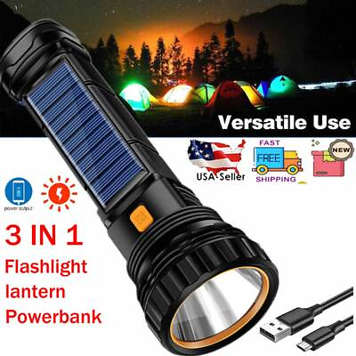 #ad Led Solar Tactical Flashlight Rechargeable Light Outdoor Camping Torch Lantern A