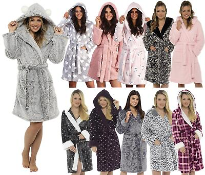 #ad Dressing Gown Robes Warm Soft Cosy Winter Hooded Bathrobe Nightwear UK 8 26
