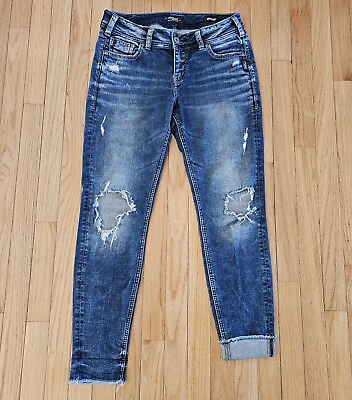 #ad Silver Jeans Suki Mid Skinny Super Stretch Distressed Womens Size 30 x 27 1 2