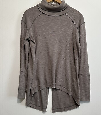 #ad We The Free People Split Back Cowl Turtleneck Top Womens S Brown Taupe Boho