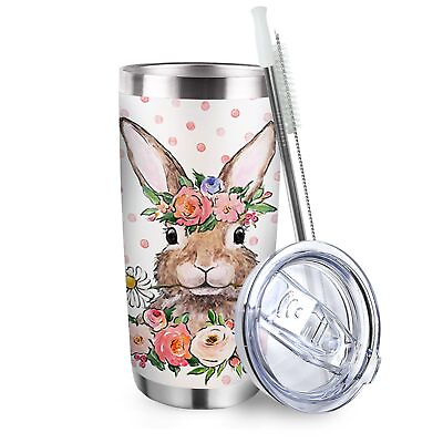 #ad Some Bunny Loves Me Easter Tumbler with Lid and Straw Cute Rabbit Rose Flowe...
