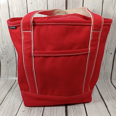 #ad Lands End Red 5 Pocket Zip Top Tote Bag Canvas Duffle Medium 12 X 10 X 7