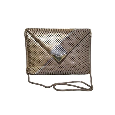 #ad Vintage Pelle Italia Womens Leather Metallic Sequins Crossbody Strap Clutch Bag