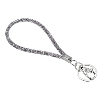 #ad Wristlet Bling Keychain Lanyard Crystal Keychain w Metal Clasp Grey