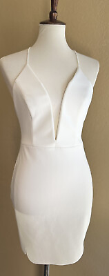 #ad Arkamp;CO. Women#x27;s White Plunging Bodycon Mini Dress Size S