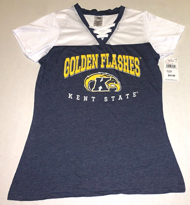 #ad Kent State Golden Flashes Faux String Upper Mesh Shirt New Ladies Womens SMALL