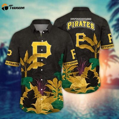 #ad Pittsburgh Team Pirates Hawaiian Shirt Flower Tropical Trees Pattern For Fans
